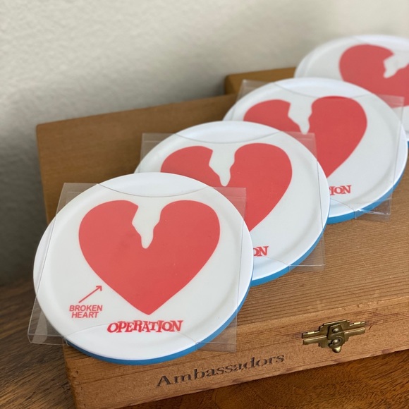 Hasbro Operation Broken Heart Ceramic Drink Coasters Junk Food Game Red - Picture 15 of 16